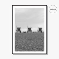 Venice Beach Black and White Fine Art Photo Print, Los Angeles Lifeguard Towers Poster
