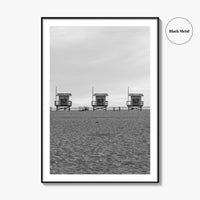 Venice Beach Black and White Fine Art Photo Print, Los Angeles Lifeguard Towers Poster