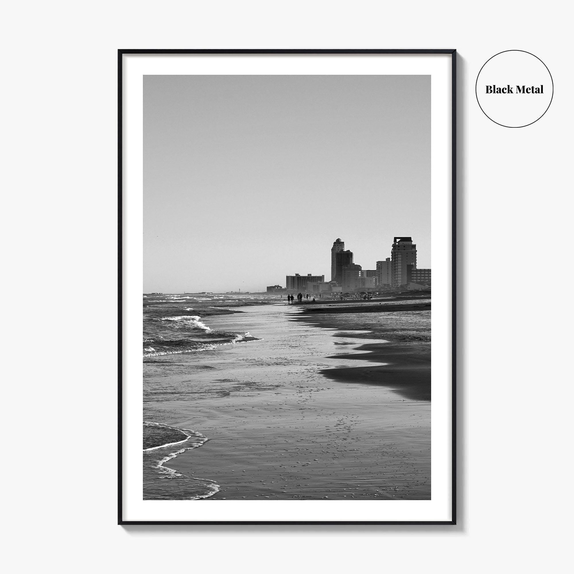 South Padre Island Black and White Fine Art Photo Print, Texas Shoreline Hotels Poster