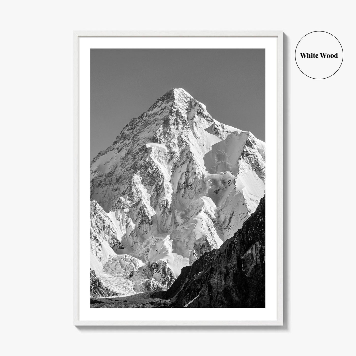 K2 Summit Black and White Fine Art Photo Print, Karakoram, Pakistan Wall Poster