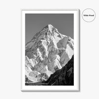 K2 Summit Black and White Fine Art Photo Print, Karakoram, Pakistan Wall Poster
