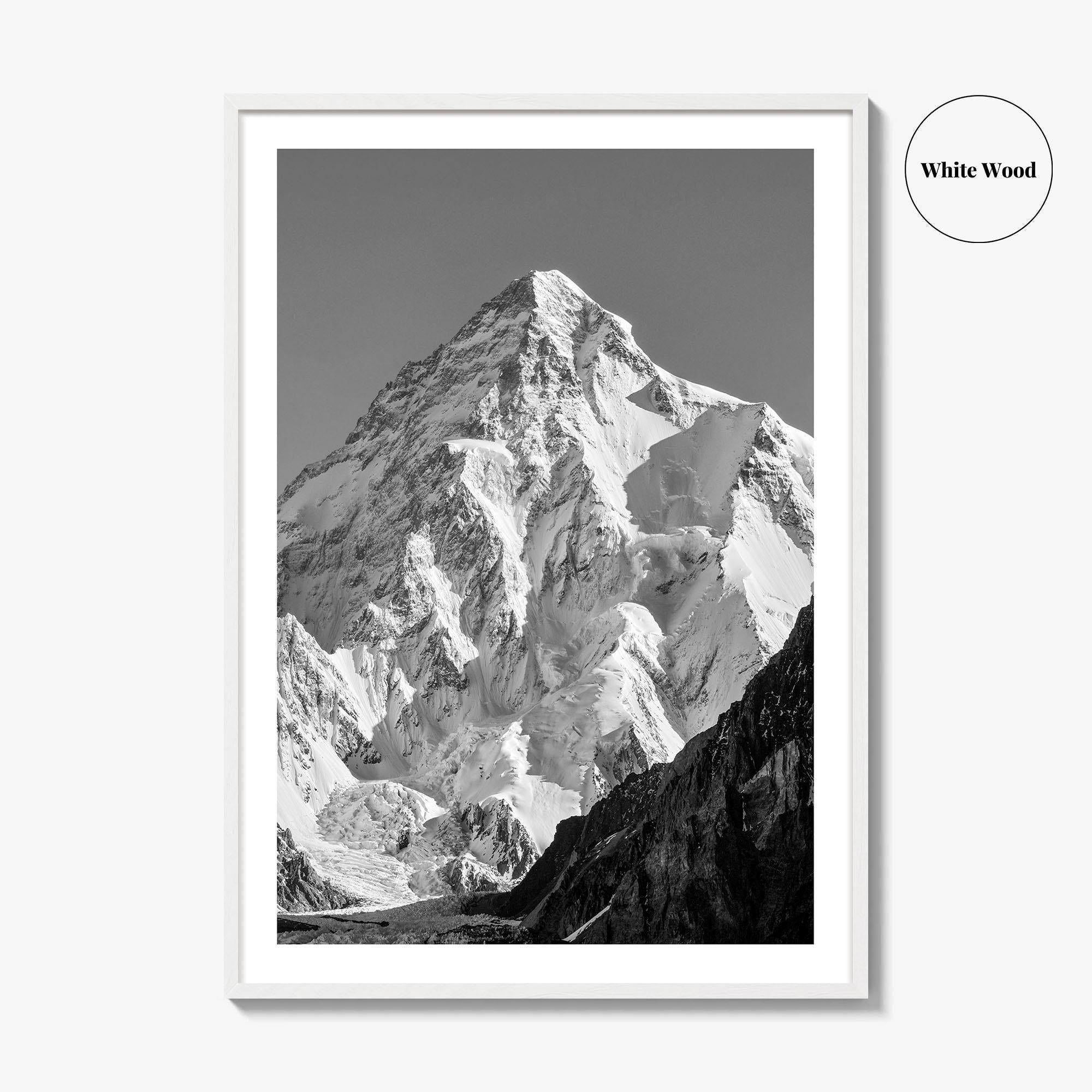 K2 Summit Black and White Fine Art Photo Print, Karakoram, Pakistan Wall Poster