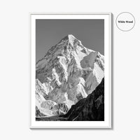 K2 Summit Black and White Fine Art Photo Print, Karakoram, Pakistan Wall Poster