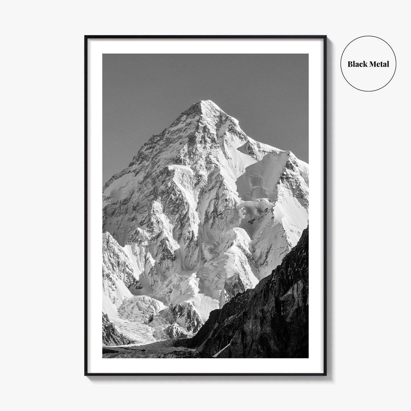 K2 Summit Black and White Fine Art Photo Print, Karakoram, Pakistan Wall Poster