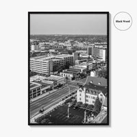 Kalamazoo Black and White Fine Art Photo Print, Michigan Aerial View, USA Wall Poster