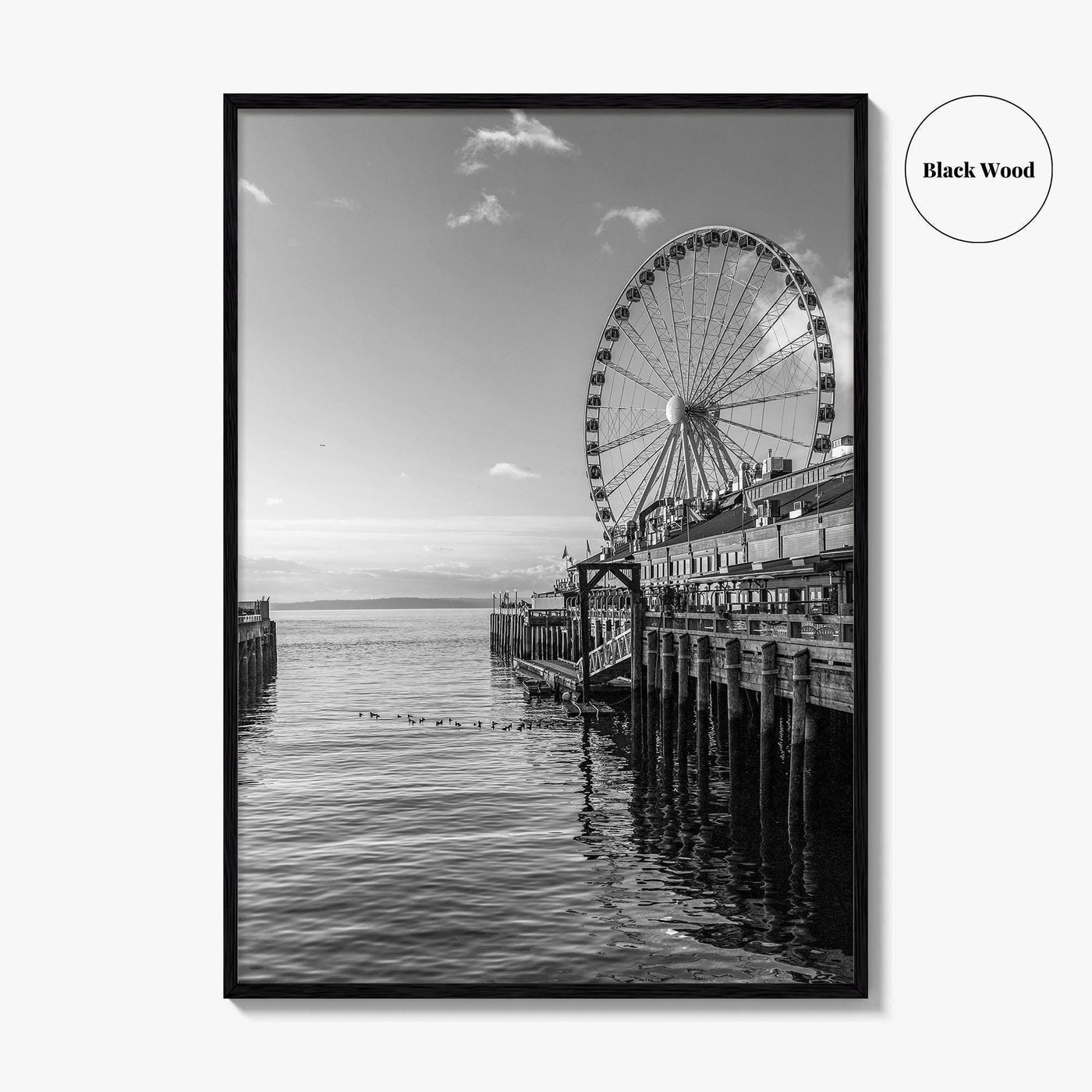 Seattle Black and White Fine Art Photo Print, Great Wheel Poster