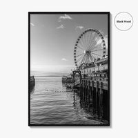 Seattle Black and White Fine Art Photo Print, Great Wheel Poster