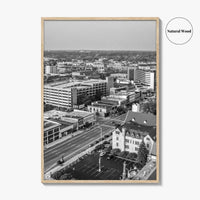 Kalamazoo Black and White Fine Art Photo Print, Michigan Aerial View, USA Wall Poster