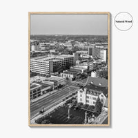 Kalamazoo Black and White Fine Art Photo Print, Michigan Aerial View, USA Wall Poster