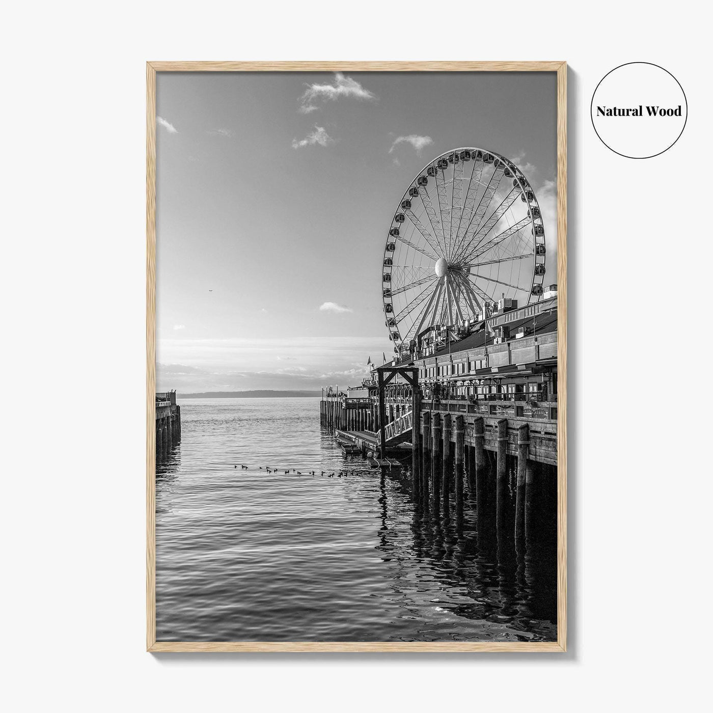 Seattle Black and White Fine Art Photo Print, Great Wheel Poster
