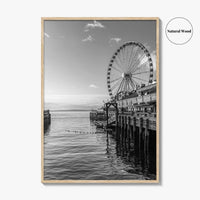 Seattle Black and White Fine Art Photo Print, Great Wheel Poster