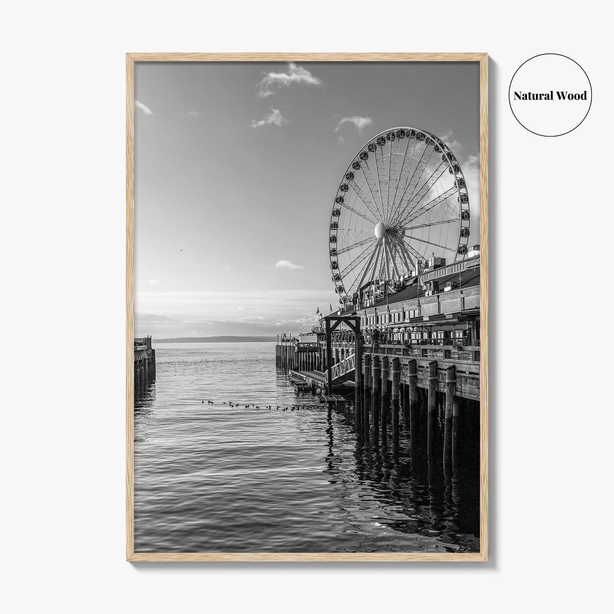 Seattle Black and White Fine Art Photo Print, Great Wheel Poster