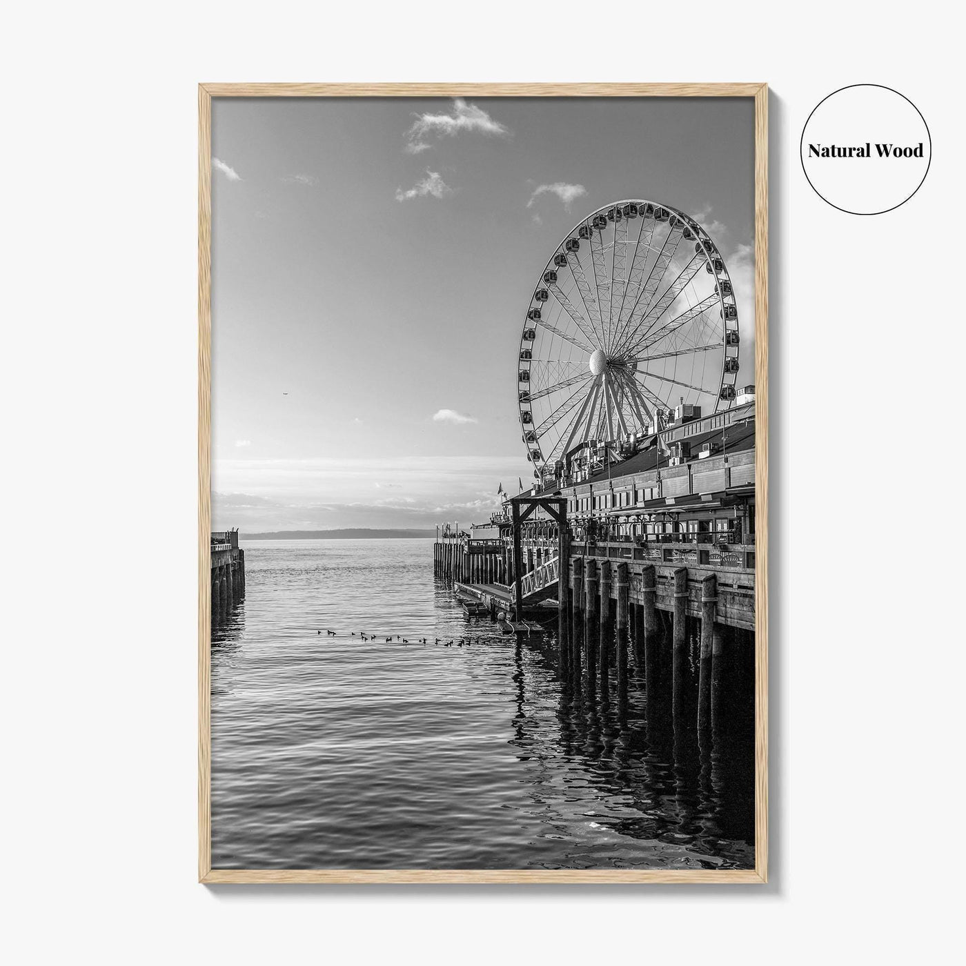 Seattle Black and White Fine Art Photo Print, Great Wheel Poster