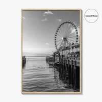 Seattle Black and White Fine Art Photo Print, Great Wheel Poster
