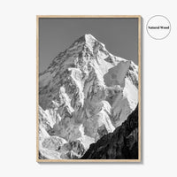 K2 Summit Black and White Fine Art Photo Print, Karakoram, Pakistan Wall Poster