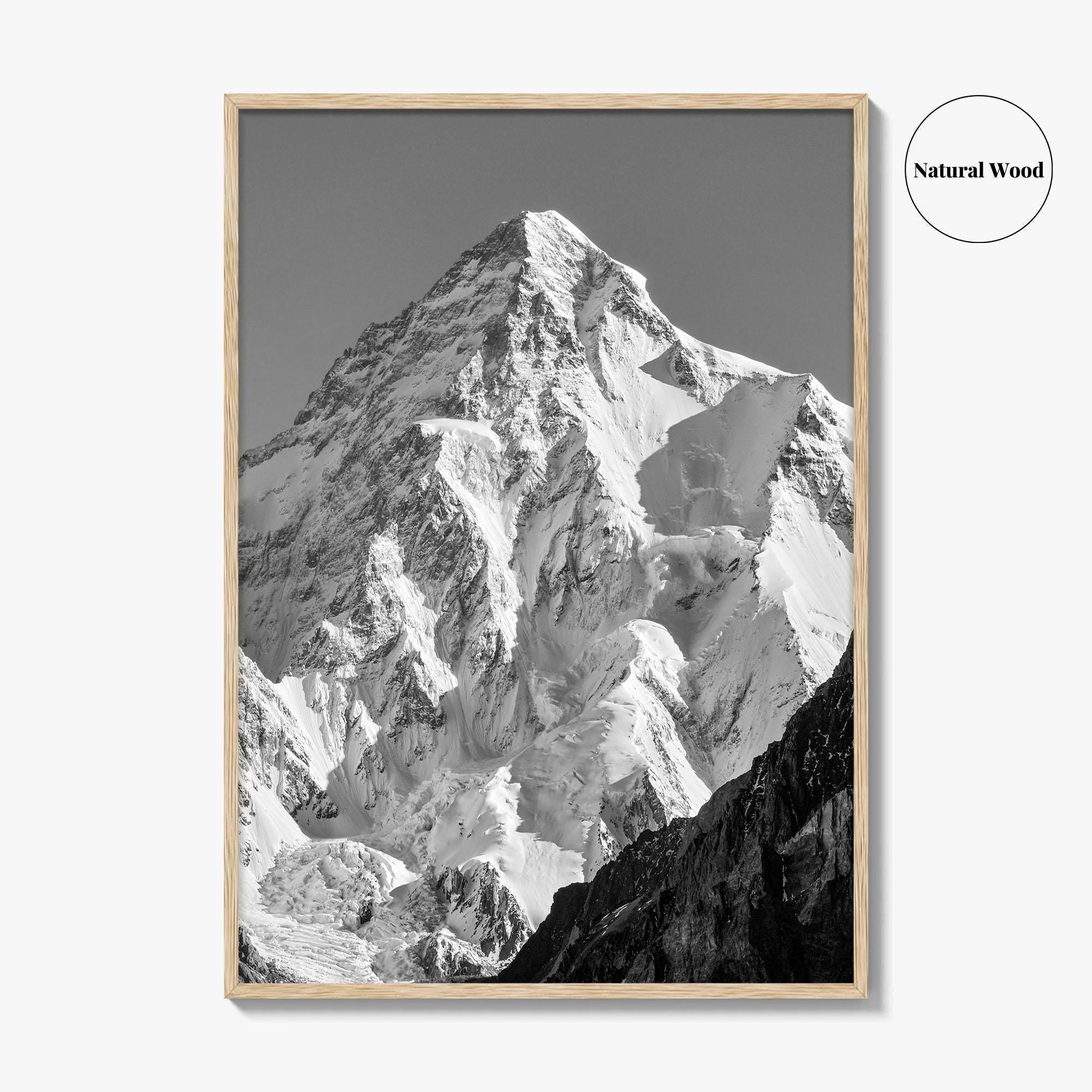 K2 Summit Black and White Fine Art Photo Print, Karakoram, Pakistan Wall Poster