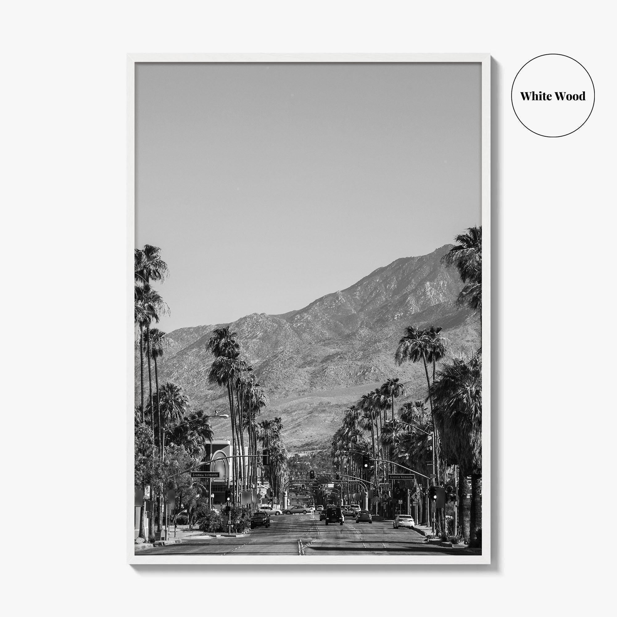 Palm Springs Skyline Black and White Fine Art Photo Print, Downtown California Poster
