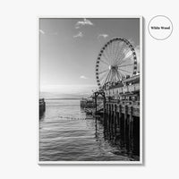 Seattle Black and White Fine Art Photo Print, Great Wheel Poster