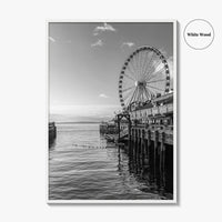 Seattle Black and White Fine Art Photo Print, Great Wheel Poster