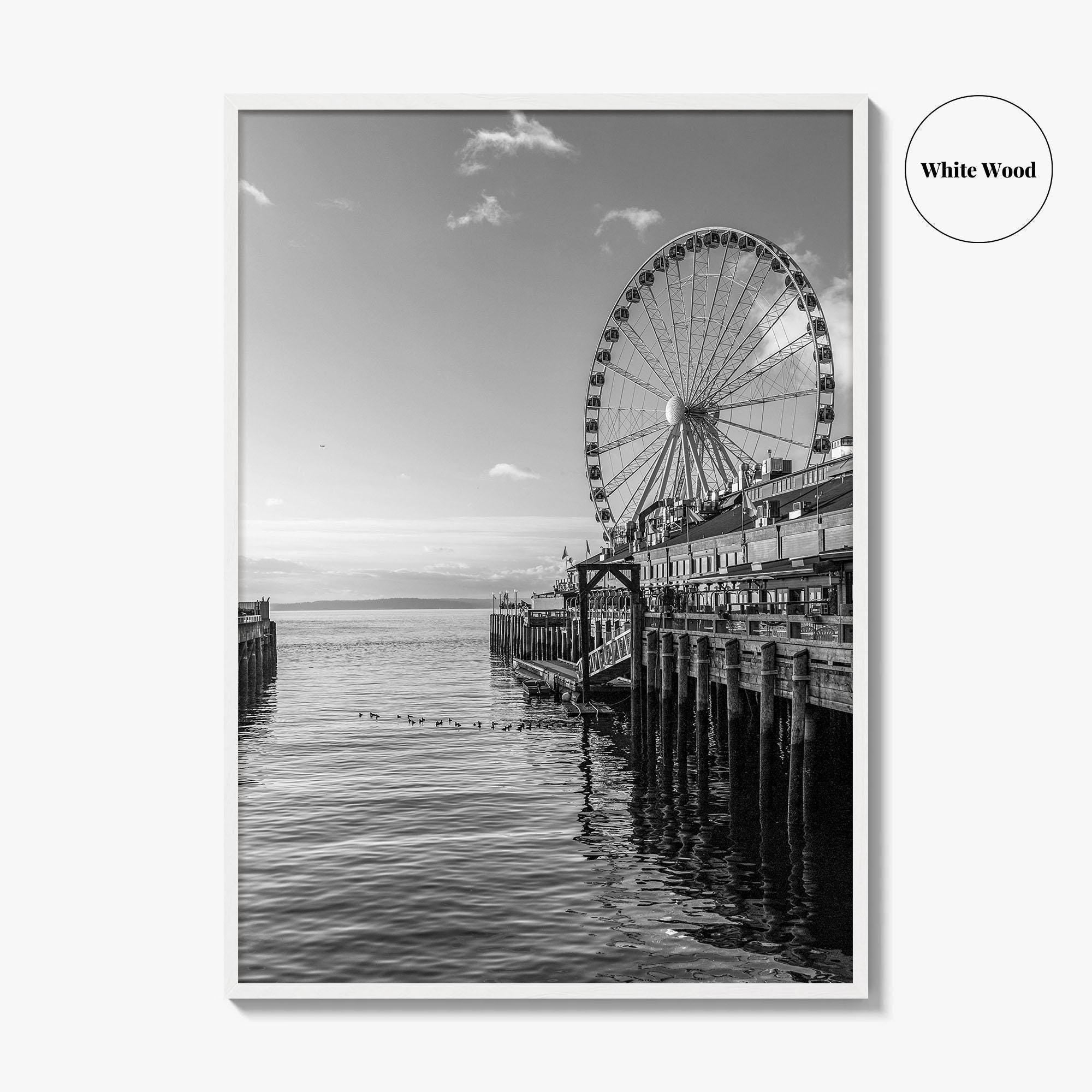Seattle Black and White Fine Art Photo Print, Great Wheel Poster