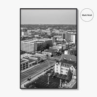 Kalamazoo Black and White Fine Art Photo Print, Michigan Aerial View, USA Wall Poster