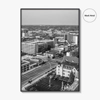 Kalamazoo Black and White Fine Art Photo Print, Michigan Aerial View, USA Wall Poster