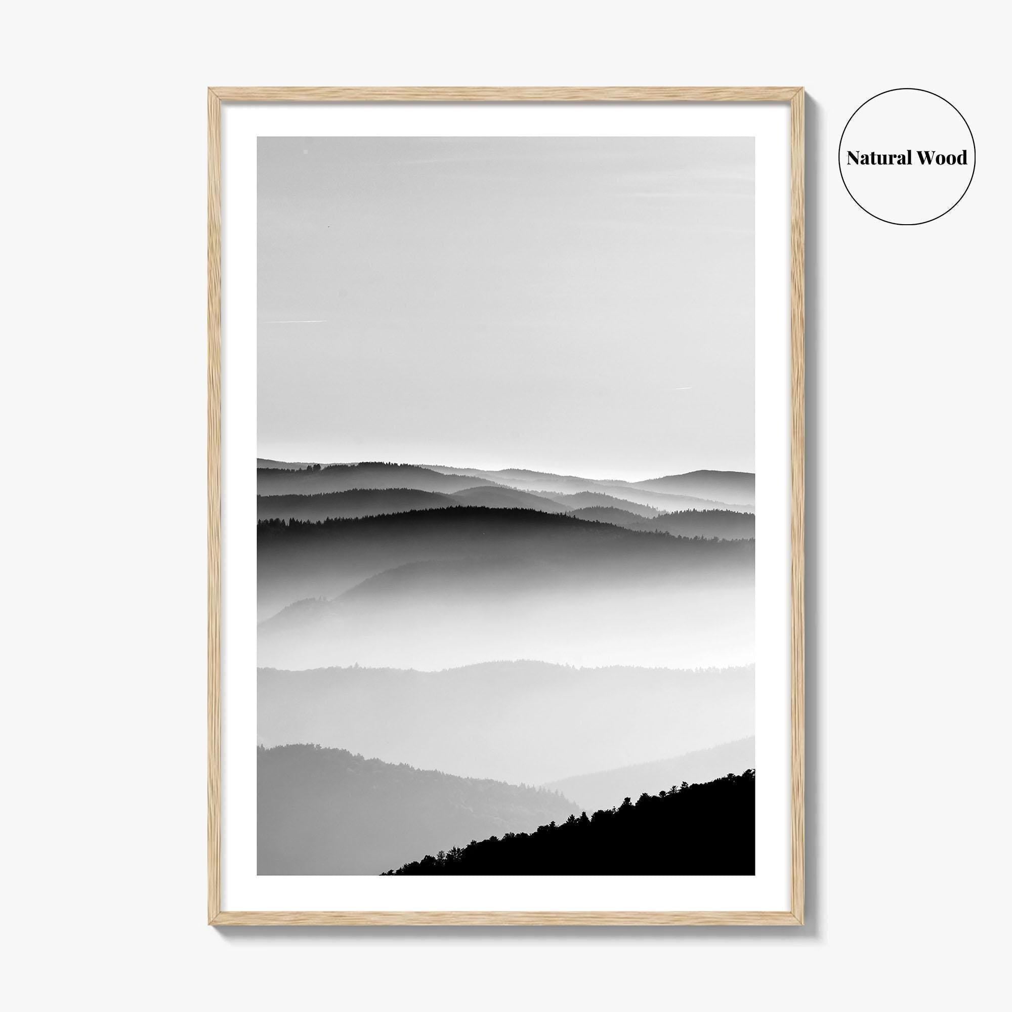 Vosges Mountains, Alsace, France Black and White Fine Art Photo Print, Aerial Wall Poster