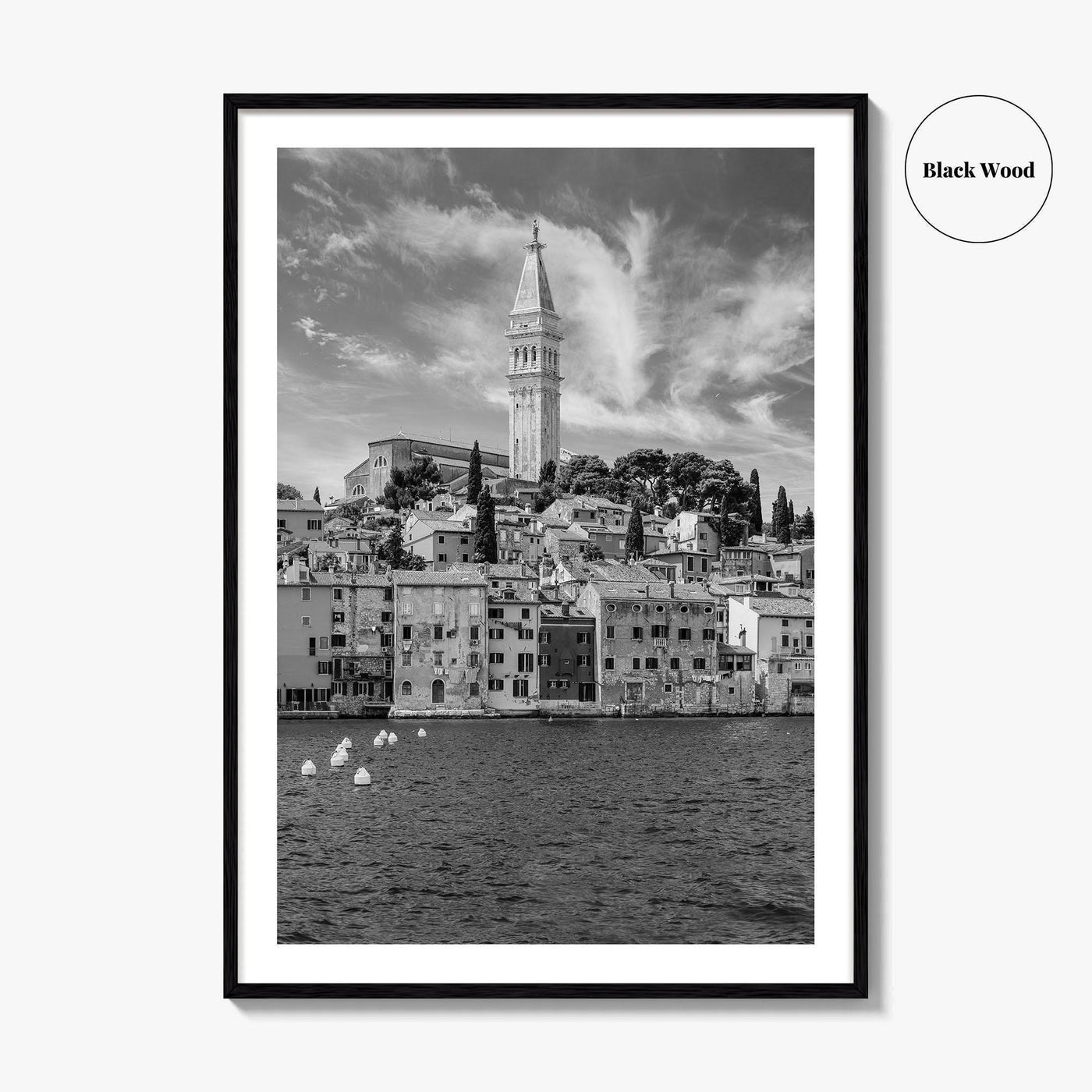 Rovinj Black and White Fine Art Photo Print, Old Town Harbor, Istria Croatia Poster