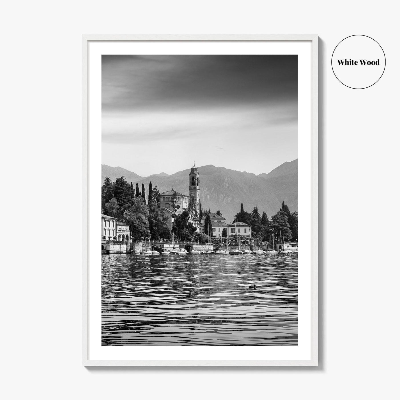 Lake Como Black and White Fine Art Photo Print, Mezzegra Italy Poster