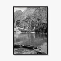 Lake Braies Black and White Fine Art Photo Print, Dolomites Italy Poster
