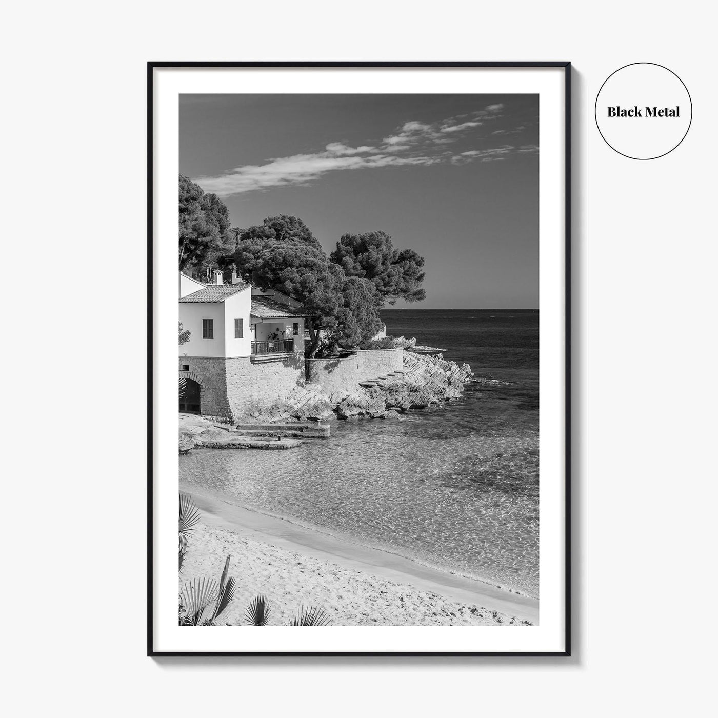 Mallorca Black and White Fine Art Photo Print, Cala Ratjada Spain Beach Coast Poster