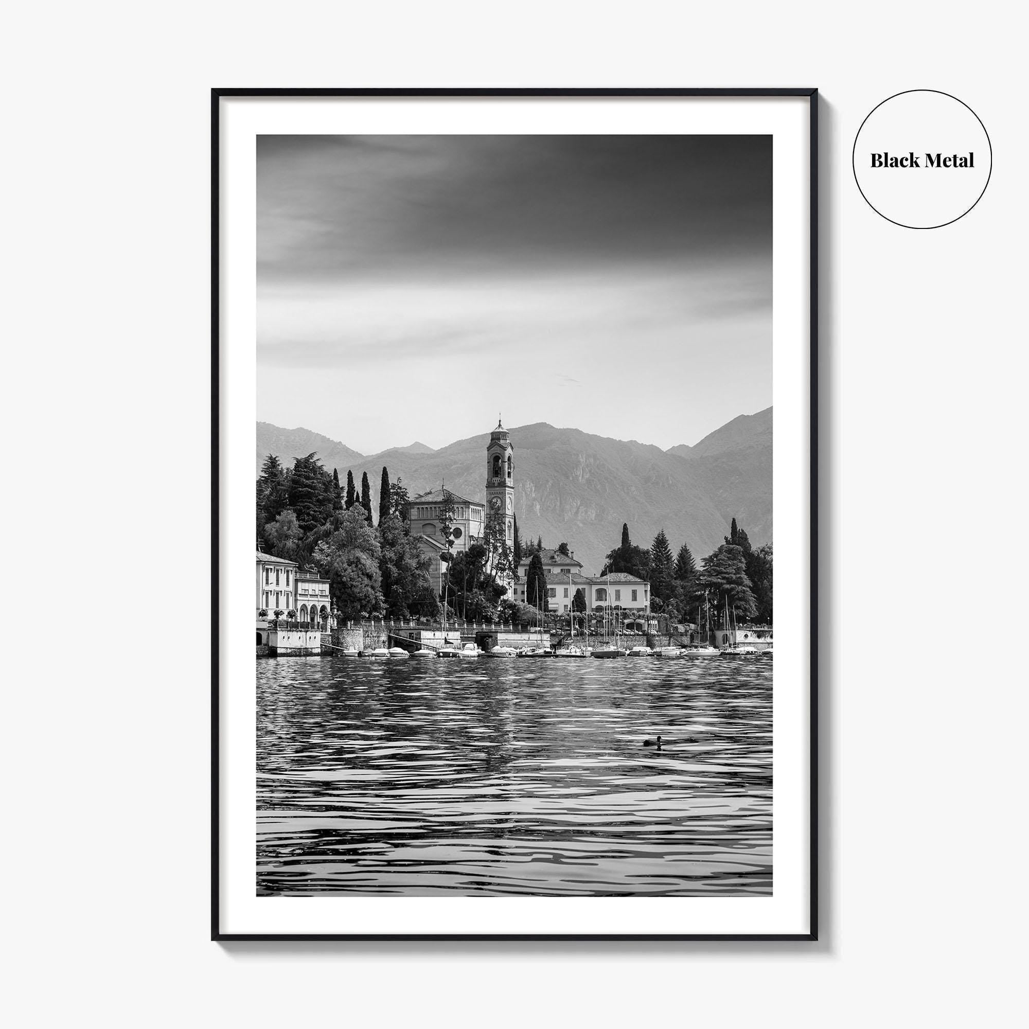 Lake Como Black and White Fine Art Photo Print, Mezzegra Italy Poster