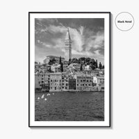 Rovinj Black and White Fine Art Photo Print, Old Town Harbor, Istria Croatia Poster