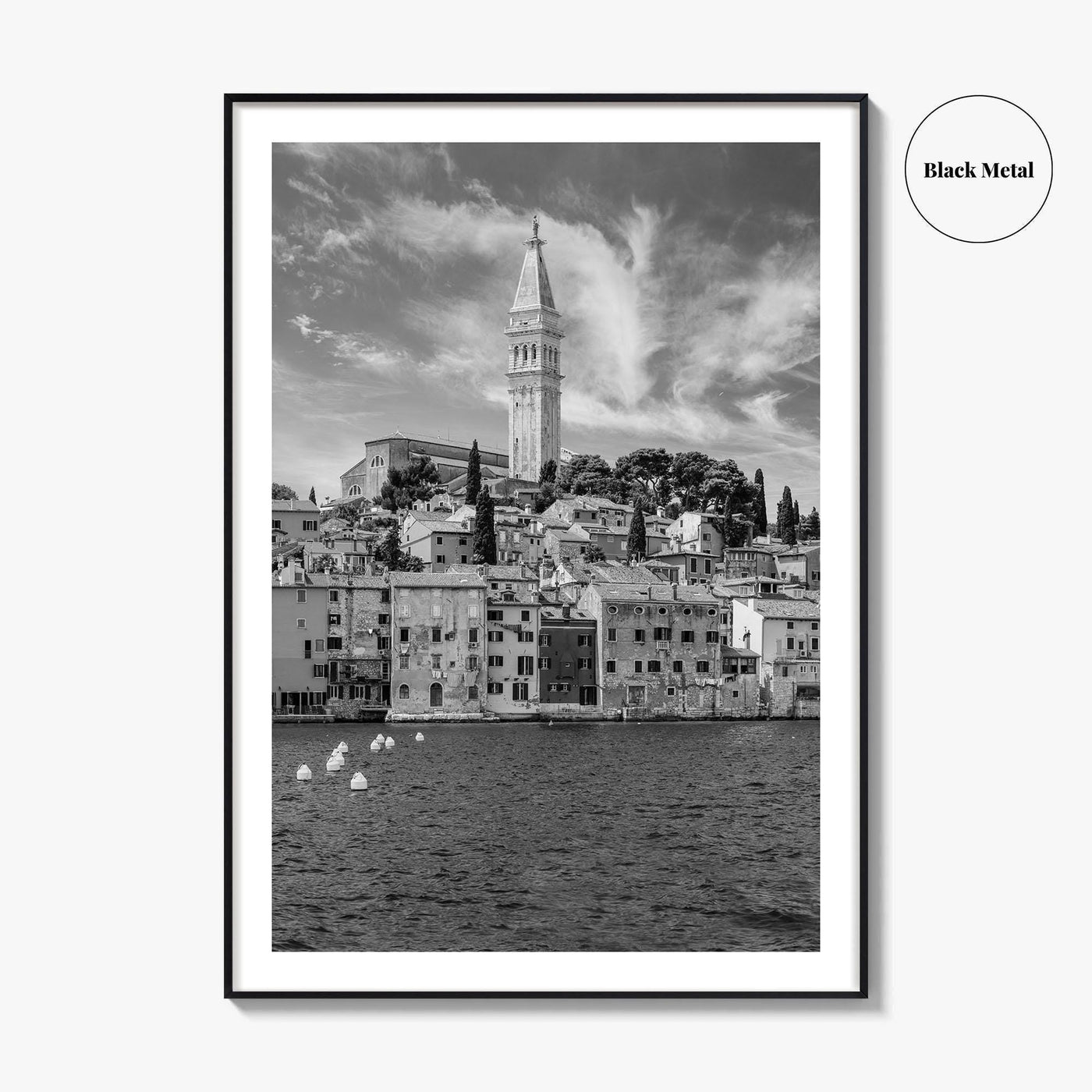 Rovinj Black and White Fine Art Photo Print, Old Town Harbor, Istria Croatia Poster