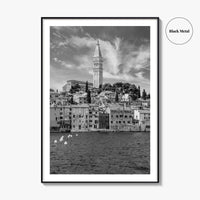 Rovinj Black and White Fine Art Photo Print, Old Town Harbor, Istria Croatia Poster