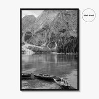 Lake Braies Black and White Fine Art Photo Print, Dolomites Italy Poster