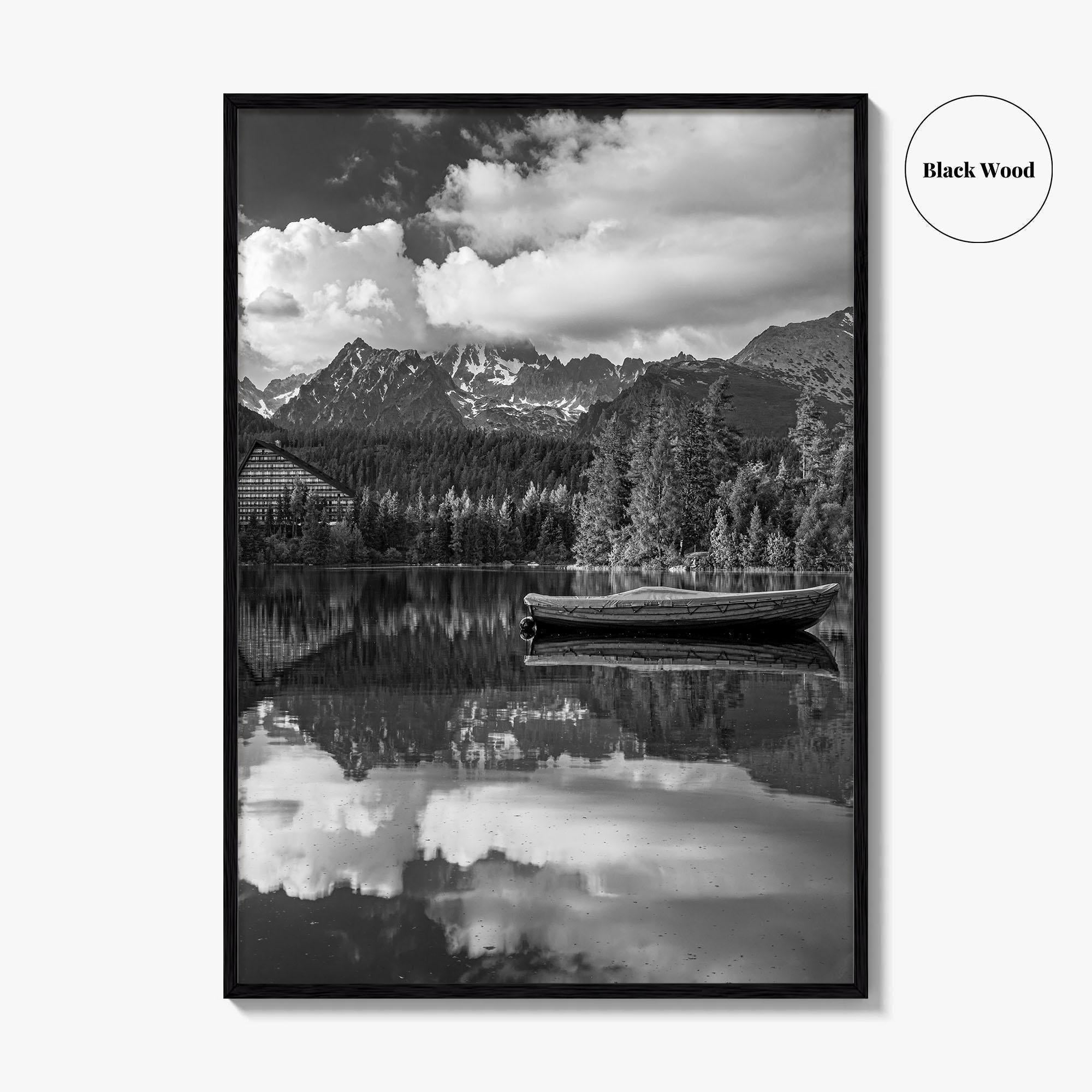 High Tatras Black and White Fine Art Photo Print, Strbske Pleso Lake, Slovakia Poster