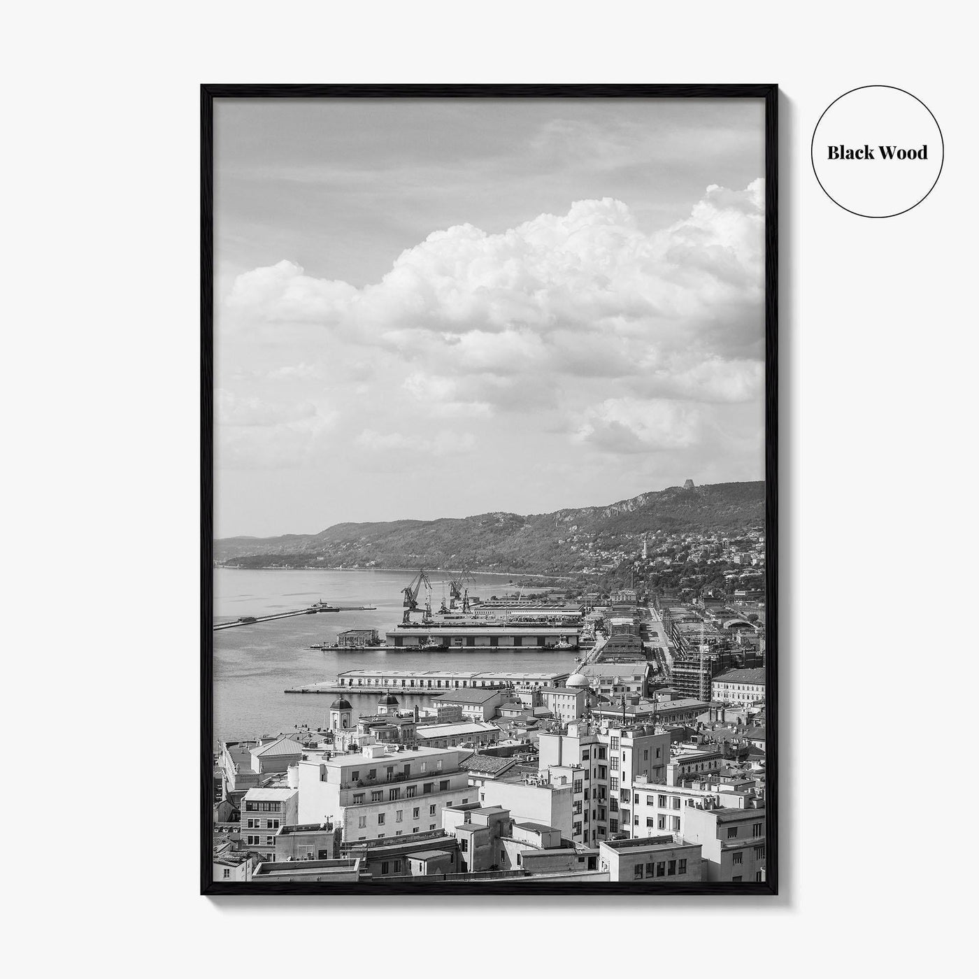Trieste Black and White Fine Art Photo Print, Italy Panorama Wall Art Poster