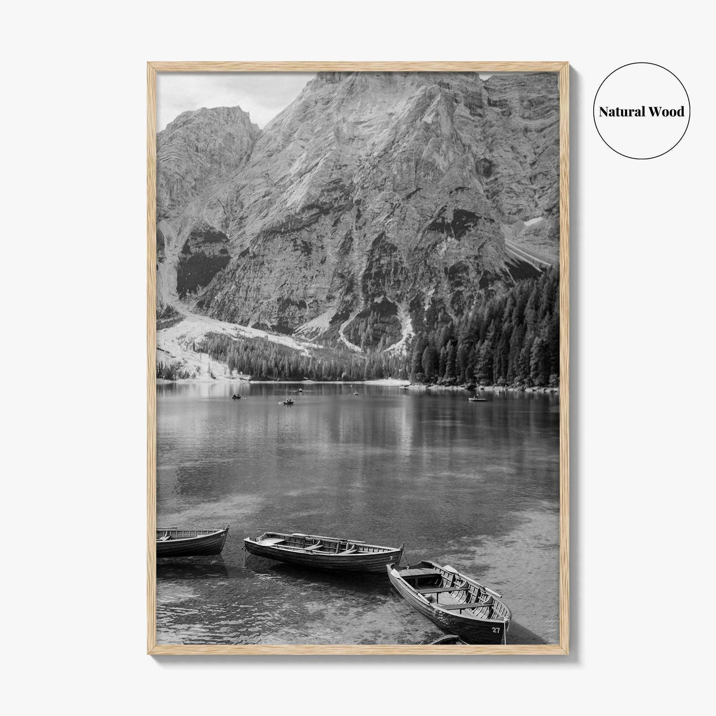 Lake Braies Black and White Fine Art Photo Print, Dolomites Italy Poster