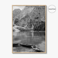 Lake Braies Black and White Fine Art Photo Print, Dolomites Italy Poster