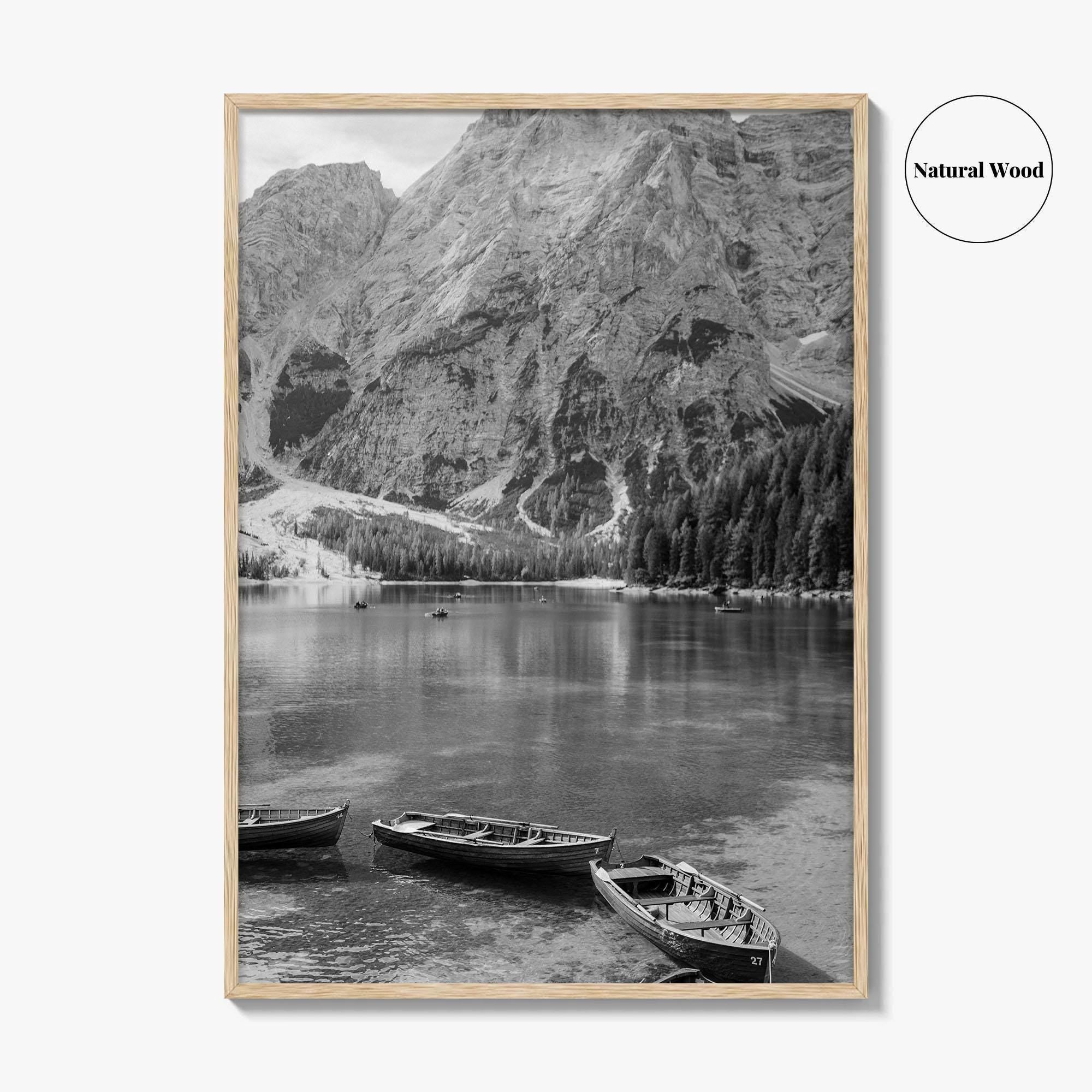 Lake Braies Black and White Fine Art Photo Print, Dolomites Italy Poster
