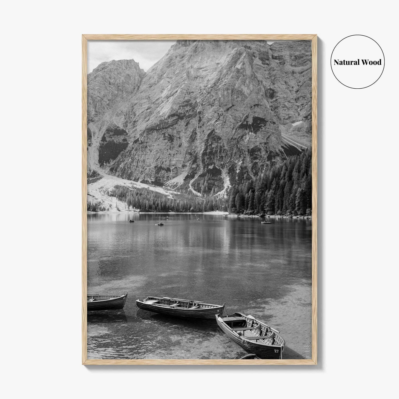 Lake Braies Black and White Fine Art Photo Print, Dolomites Italy Poster