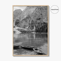 Lake Braies Black and White Fine Art Photo Print, Dolomites Italy Poster