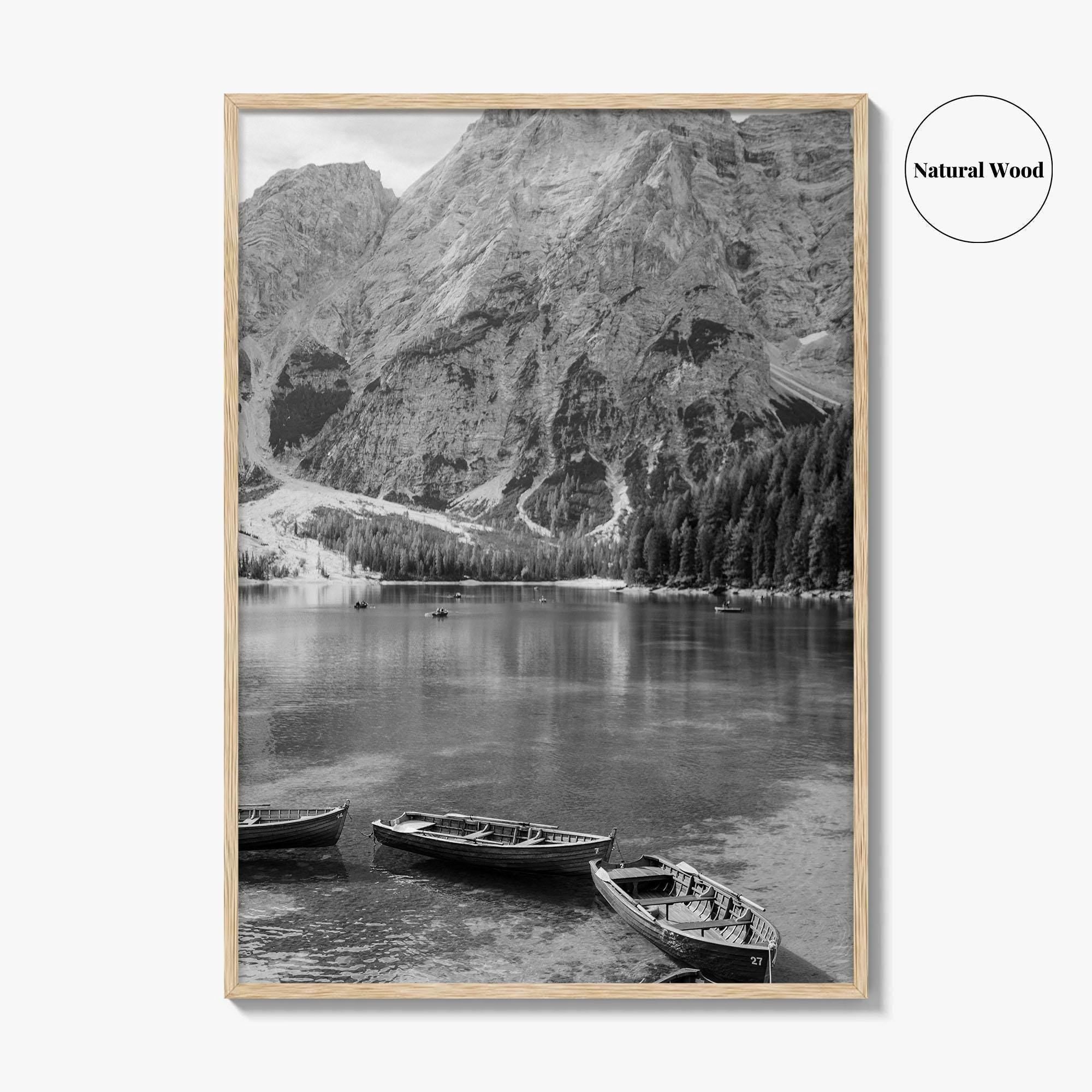 Lake Braies Black and White Fine Art Photo Print, Dolomites Italy Poster
