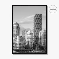 Vancouver Skyline Black and White Fine Art Photo Print, Yaletown, BC Canada Wall Poster