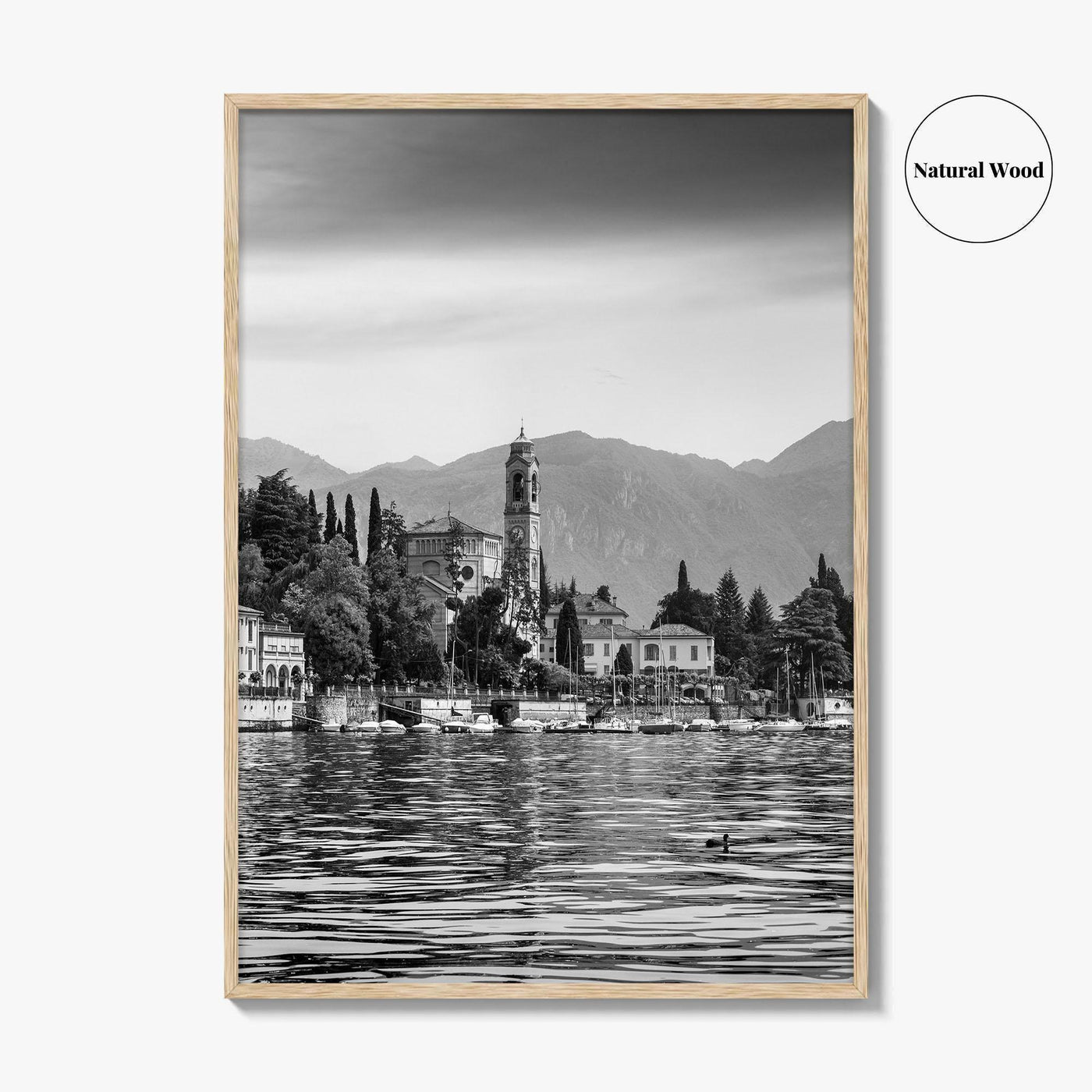 Lake Como Black and White Fine Art Photo Print, Mezzegra Italy Poster
