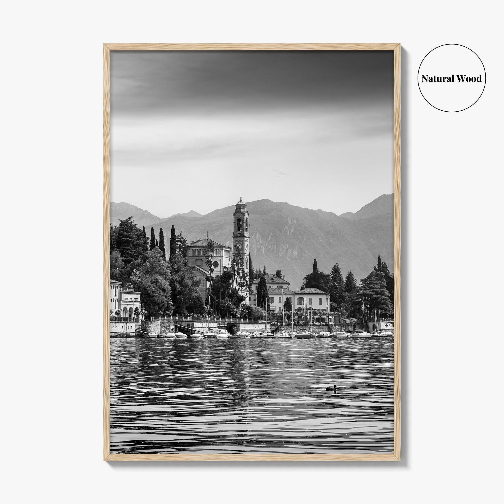 Lake Como Black and White Fine Art Photo Print, Mezzegra Italy Poster