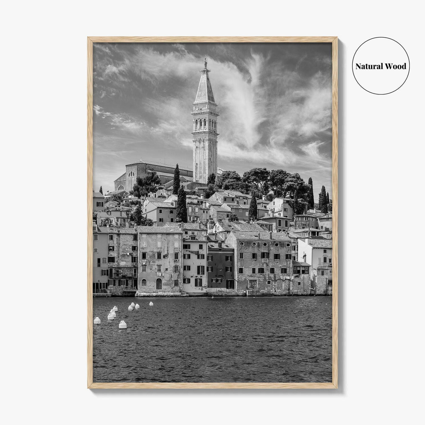 Rovinj Black and White Fine Art Photo Print, Old Town Harbor, Istria Croatia Poster