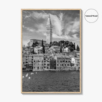 Rovinj Black and White Fine Art Photo Print, Old Town Harbor, Istria Croatia Poster