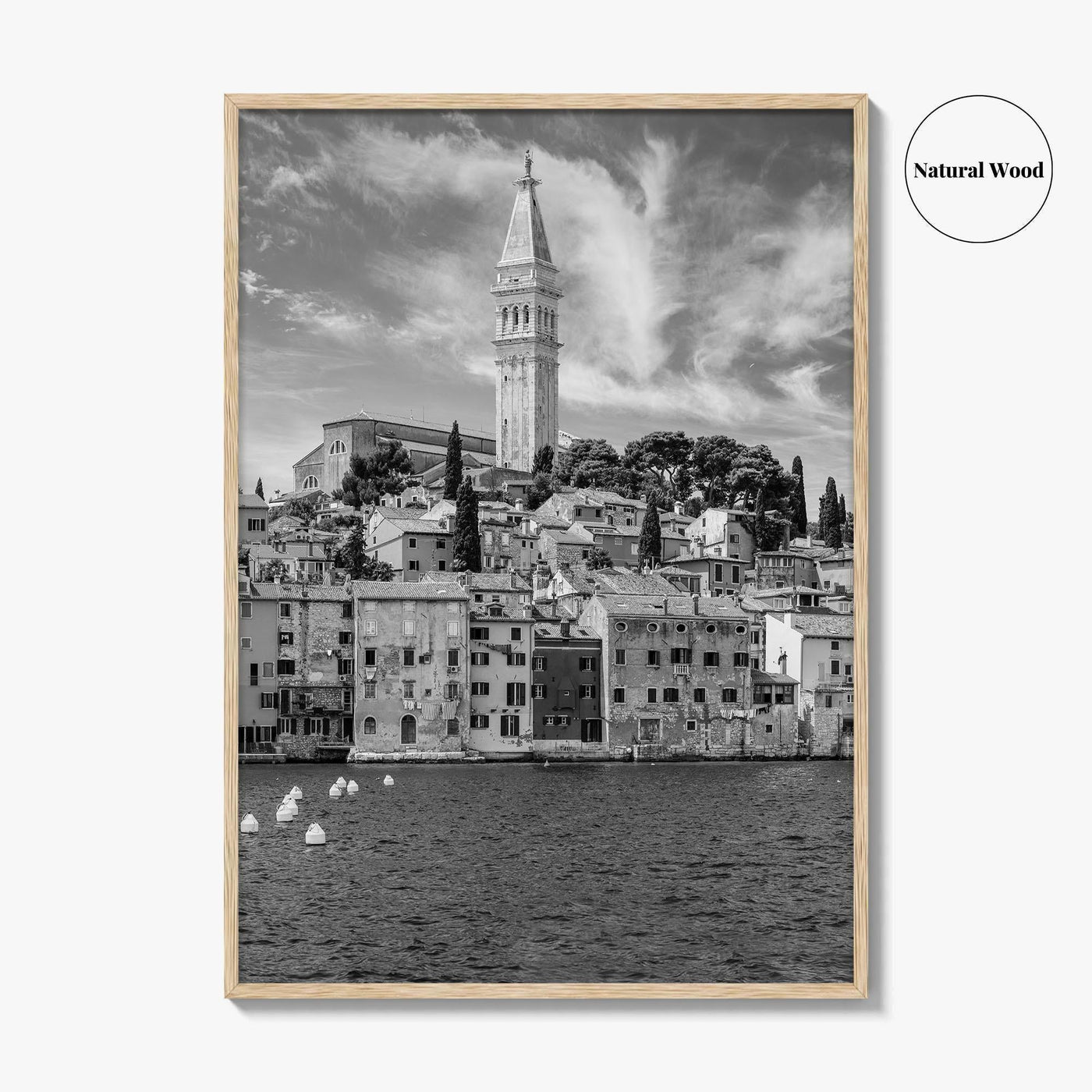Rovinj Black and White Fine Art Photo Print, Old Town Harbor, Istria Croatia Poster